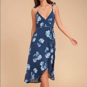 Lulu's Size Small Wrap Dress All Mine Navy Floral High Low Ruffled Lined NEW